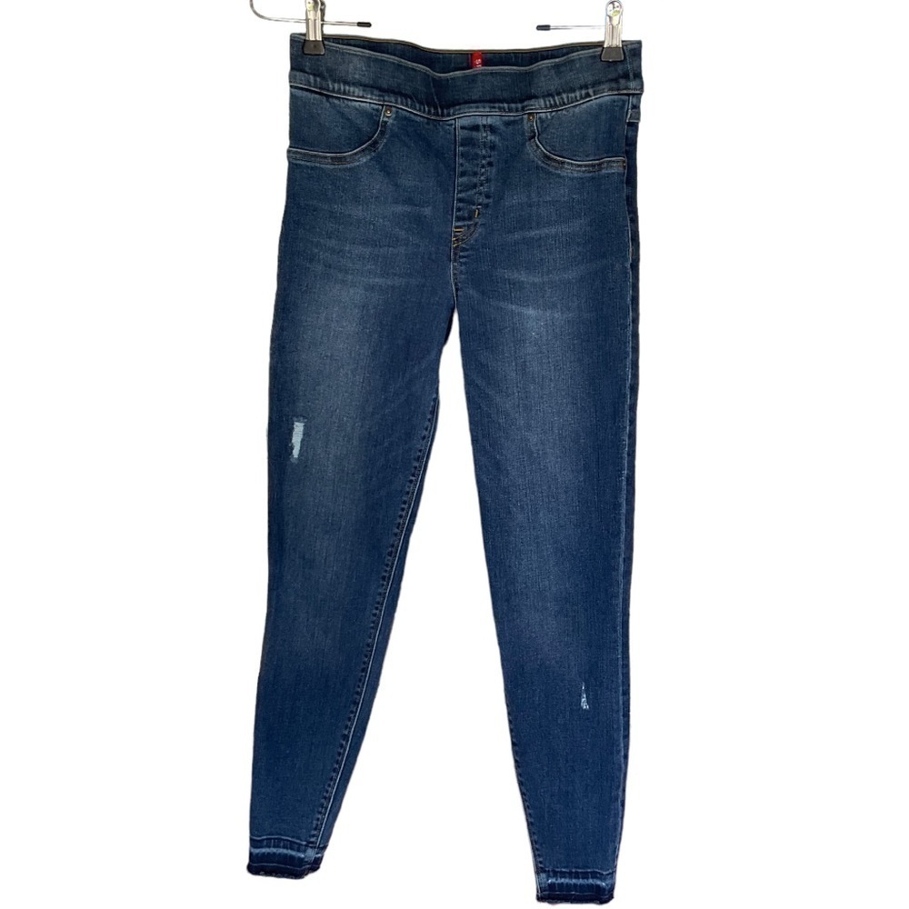 SPANX DISTRESSED ANKLE SKINNY MED WASH JEANS SIZE M
